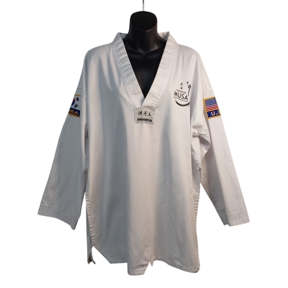 Taegeuk MUSA Martial Arts USA Taekwondo Unisex White Shirt Size 5/190